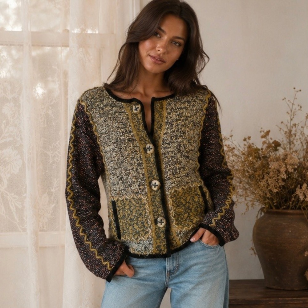 Anthropologie Curio Sz Medium Cardigan Sweater Chunky Cottagecore Grandmacore